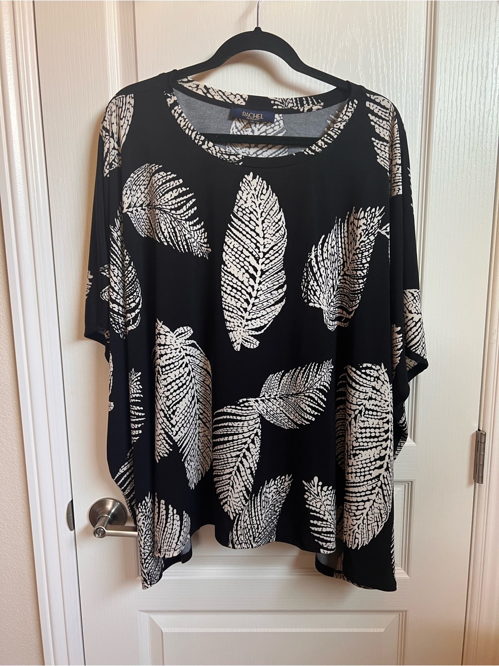 RACHEL Black & White Feather Print Women's Jersey knit Kaftan